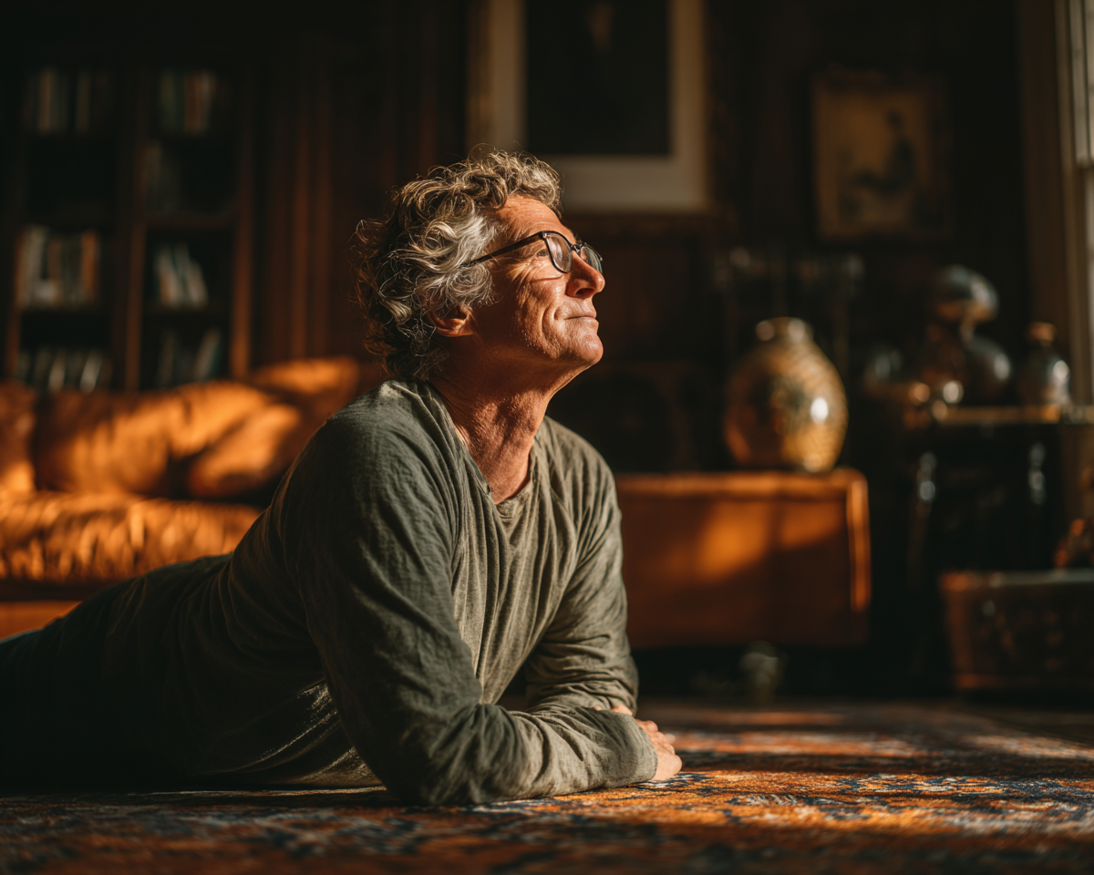 Група старших людей практикує йогу у парку серед дерев